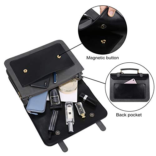 ECOSUSI Small Crossbody Bags Vintage Satchel Work Bag Vegan Leather Shoulder Bag with Detachable Bow, Black