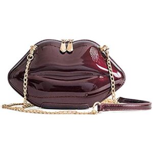 women’s lips evening bag purses clutch vintage banquet handbag chain crossbody shoulder bag (burgundy)