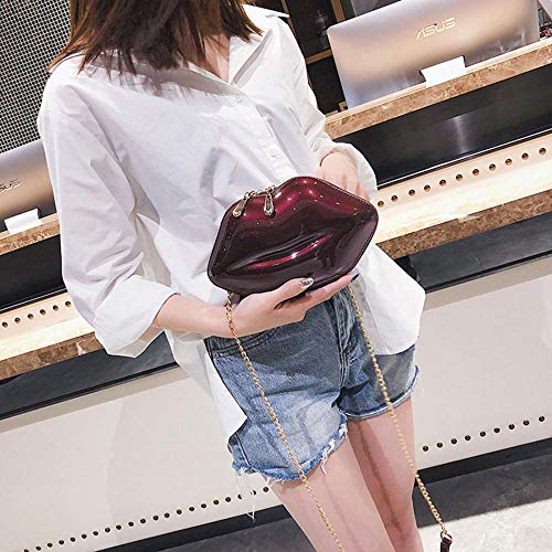 Women's Lips Evening Bag Purses Clutch Vintage Banquet Handbag Chain Crossbody Shoulder Bag (Burgundy)