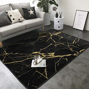 kasablaro black gold marble print area rug carpet contemporary rugs living room dining area rugs room rugs office rugs modern rug 80″ x 58″