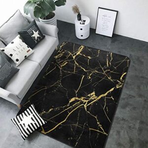 KasaBlaro Black Gold Marble Print Area Rug Carpet Contemporary Rugs Living Room Dining Area Rugs Room Rugs Office Rugs Modern Rug 80" X 58"