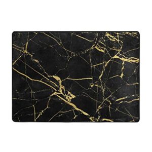 KasaBlaro Black Gold Marble Print Area Rug Carpet Contemporary Rugs Living Room Dining Area Rugs Room Rugs Office Rugs Modern Rug 80" X 58"