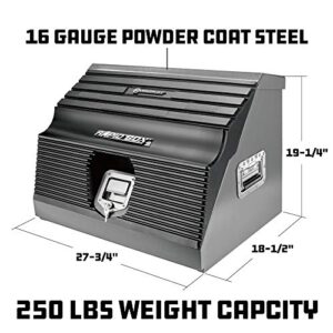 Powerbuilt 26 Inch Portable Slant Front Rapid Toolbox Tiered Stairstep Tool Holders, 16 Gauge Steel, Chrome Hardware, Weather-Resistant Lockable Polymer Lid, Grey, 240111