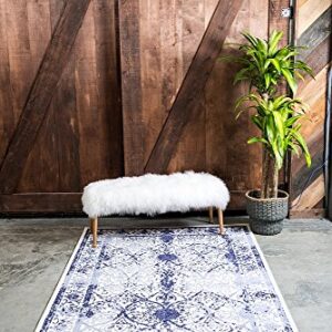 Unique Loom La Jolla Collection Vintage, Contemporary, Border, Ornate, Traditional Area Rug, 5 ft x 8 ft, Blue/Ivory