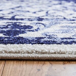 Unique Loom La Jolla Collection Vintage, Contemporary, Border, Ornate, Traditional Area Rug, 5 ft x 8 ft, Blue/Ivory