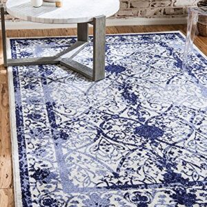 Unique Loom La Jolla Collection Vintage, Contemporary, Border, Ornate, Traditional Area Rug, 5 ft x 8 ft, Blue/Ivory