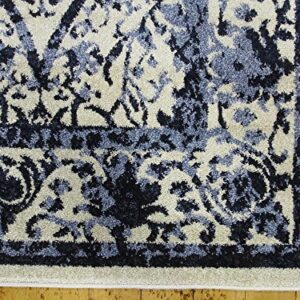 Unique Loom La Jolla Collection Vintage, Contemporary, Border, Ornate, Traditional Area Rug, 5 ft x 8 ft, Blue/Ivory