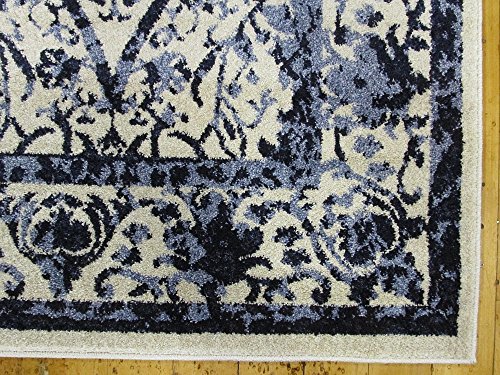 Unique Loom La Jolla Collection Vintage, Contemporary, Border, Ornate, Traditional Area Rug, 5 ft x 8 ft, Blue/Ivory