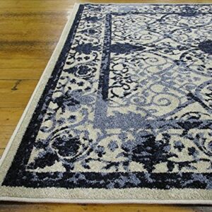 Unique Loom La Jolla Collection Vintage, Contemporary, Border, Ornate, Traditional Area Rug, 5 ft x 8 ft, Blue/Ivory