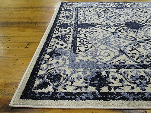 Unique Loom La Jolla Collection Vintage, Contemporary, Border, Ornate, Traditional Area Rug, 5 ft x 8 ft, Blue/Ivory