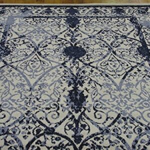 Unique Loom La Jolla Collection Vintage, Contemporary, Border, Ornate, Traditional Area Rug, 5 ft x 8 ft, Blue/Ivory