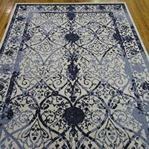 Unique Loom La Jolla Collection Vintage, Contemporary, Border, Ornate, Traditional Area Rug, 5 ft x 8 ft, Blue/Ivory