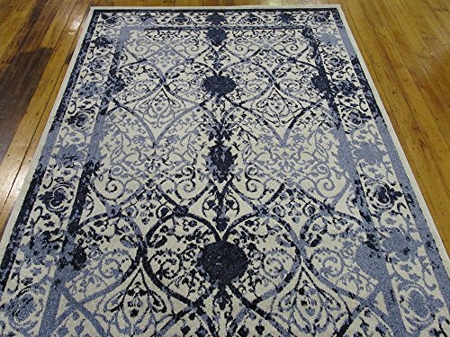 Unique Loom La Jolla Collection Vintage, Contemporary, Border, Ornate, Traditional Area Rug, 5 ft x 8 ft, Blue/Ivory