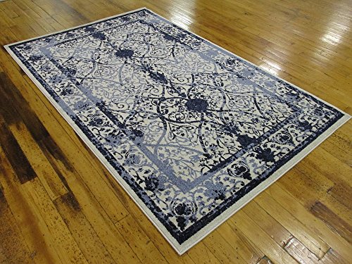 Unique Loom La Jolla Collection Vintage, Contemporary, Border, Ornate, Traditional Area Rug, 5 ft x 8 ft, Blue/Ivory