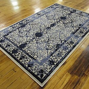 Unique Loom La Jolla Collection Vintage, Contemporary, Border, Ornate, Traditional Area Rug, 5 ft x 8 ft, Blue/Ivory