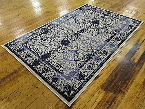 Unique Loom La Jolla Collection Vintage, Contemporary, Border, Ornate, Traditional Area Rug, 5 ft x 8 ft, Blue/Ivory