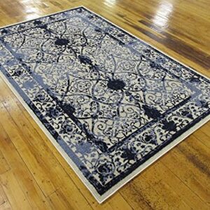 Unique Loom La Jolla Collection Vintage, Contemporary, Border, Ornate, Traditional Area Rug, 5 ft x 8 ft, Blue/Ivory