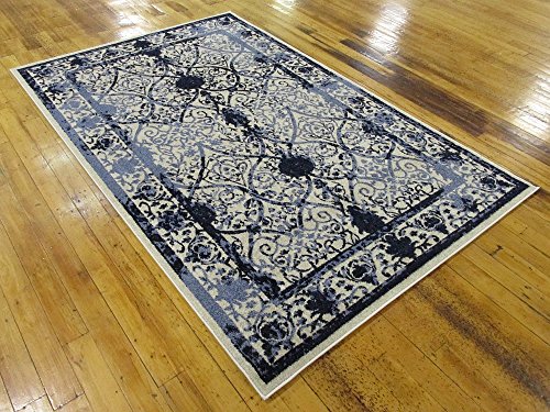 Unique Loom La Jolla Collection Vintage, Contemporary, Border, Ornate, Traditional Area Rug, 5 ft x 8 ft, Blue/Ivory