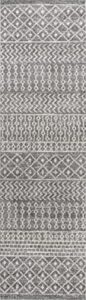 jonathan y moh106b-28 arta moroccan modern geometric rug farmhouse southwestern vintage indoor area rug,high traffic,bedroom,kitchen,living room,non shedding,2 x 8,gray/cream
