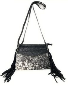 texas west handcrafted genuine leather western cowhide womens fringe clutch crossbody bag in 3 colors (black)