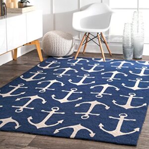 nuloom despina hand hooked indoor/outdoor area rug, 4′ x 6′, navy