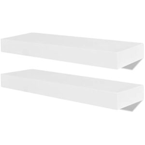 vidaxl 2pc white floating wall shelf wall-mount display storage hanging shelves