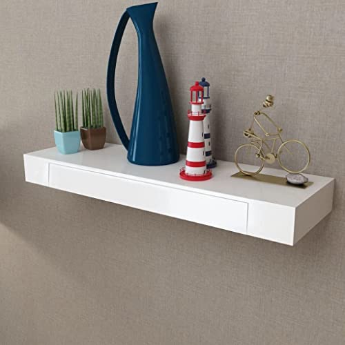 vidaXL Floating Wall Display Shelf w/ 1 Drawer White Book DVD Storage Cube