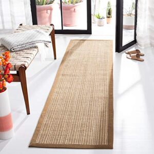 safavieh natural fiber collection 2′ x 6′ tan / tan nf442d border stripe sisal runner rug