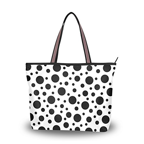 My Daily Women Tote Shoulder Bag Funny Black And White Polka Dot Handbag Medium