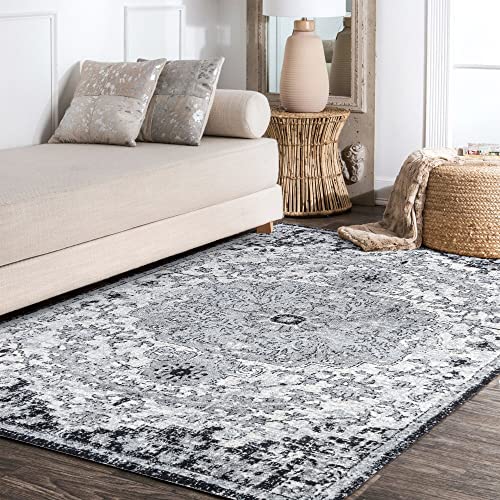 JONATHAN Y BMF112A-5 Anaise Ornate Boho Medallion Indoor Area-Rug Bohemian Floral Easy-Cleaning High Traffic Bedroom Kitchen Living Room Non Shedding, 5 X 8, Gray/Black/Cream