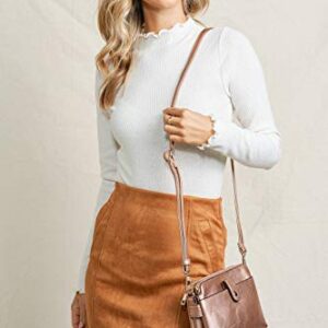 FashionPuzzle Double Compartment Small Crossbody Bag (Brown)