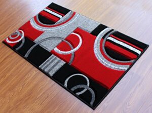 masada rugs, sophia collection hand carved area rug modern contemporary red grey white black (2 feet x 3 feet 4 inch) mat