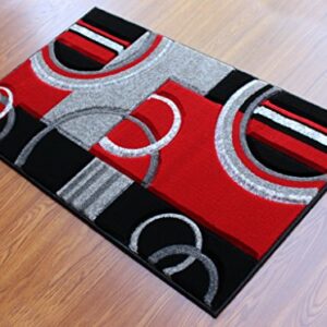Masada Rugs, Sophia Collection Hand Carved Area Rug Modern Contemporary Red Grey White Black (2 Feet X 3 Feet 4 Inch) Mat