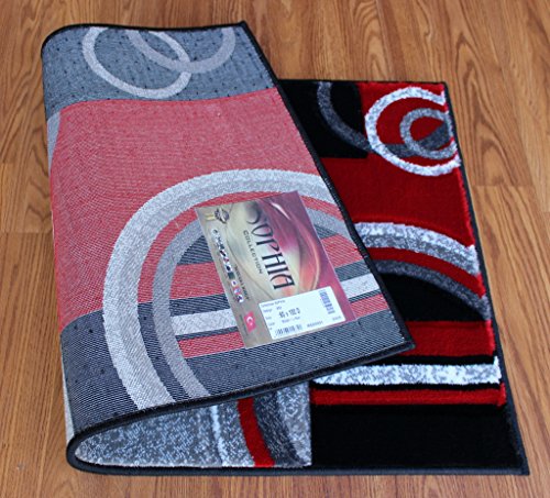 Masada Rugs, Sophia Collection Hand Carved Area Rug Modern Contemporary Red Grey White Black (2 Feet X 3 Feet 4 Inch) Mat