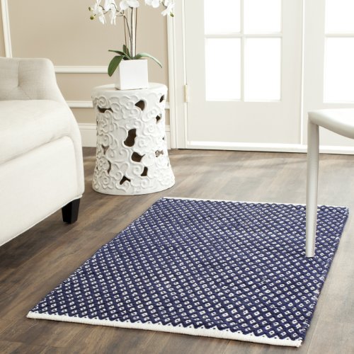 SAFAVIEH Boston Collection 2'6" x 4' Navy BOS685D Handmade Flatweave Cotton Accent Rug