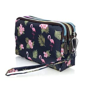 conisy large capacity wristlet wallets for women, printed nylon crossbody clutch purse, 3 layers zipper cell phone wallet for ladies (wh-n03)