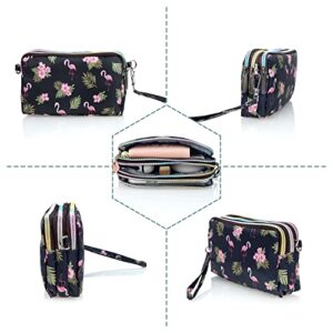 Conisy Large Capacity Wristlet Wallets for Women, Printed Nylon Crossbody Clutch Purse, 3 Layers Zipper Cell Phone Wallet for Ladies (Wh-n03)