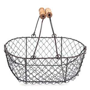 10" Oval Wire Basket with Wooden Handles - Vintage Style - By Trademark Innovations