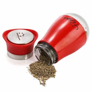 Tebery 4 Ounces Red Salt and Pepper Shakers Set, Elegant Stainless Steel with Glass Bottom