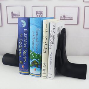 JHP Black Hand Bookends, 6.7Inch Tall Classic Decorative Resin Book Shelf Organizers with Left and Right Hands Book Stopper (Hand)