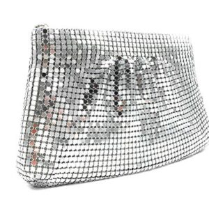 Frewahmesh Women's Evening Clutches Metal Mesh Party Purse Bag (Silver)