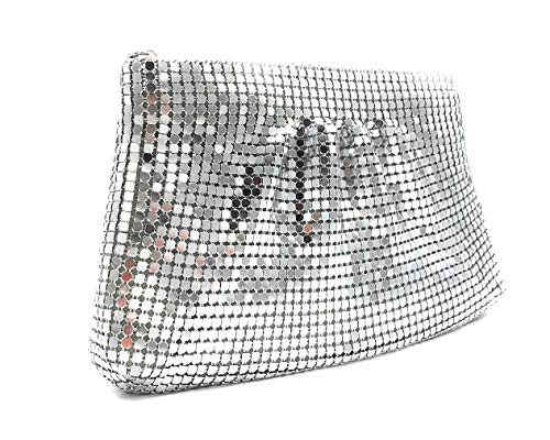 Frewahmesh Women's Evening Clutches Metal Mesh Party Purse Bag (Silver)