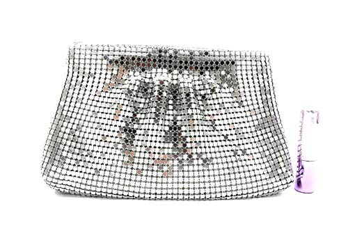 Frewahmesh Women's Evening Clutches Metal Mesh Party Purse Bag (Silver)