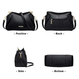 Leather Crossbody Bags for Women, Genuine Full-grain Leather Ladies Fashion Messenger Bags with Adjustable Strap Women's Cowhide Shoulder Bag Womens Cross Body Zipper Purses Designer Satchel (Black)