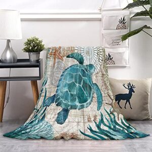 SODIKA Flannel Fleece Bed Blankets Lightweight Cozy Throw Blanket for Couch Sofa Bedroom Adults Kids,Sea Turtle Ocean Animal Landscape 39x49 inch