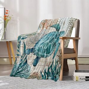 SODIKA Flannel Fleece Bed Blankets Lightweight Cozy Throw Blanket for Couch Sofa Bedroom Adults Kids,Sea Turtle Ocean Animal Landscape 39x49 inch