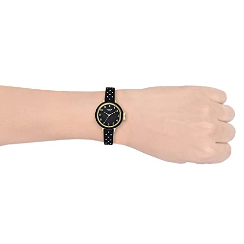 Kate Spade New York Women's Park Row Quartz Metal and Silicone Watch, Color: Black/Gold, Polka Dot (Model: KSW1355)