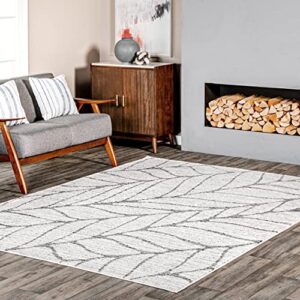 nuloom leaves abstract area rug, 5′ x 8′, light grey