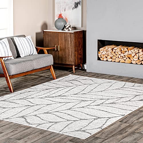 nuLOOM Leaves Abstract Area Rug, 5' x 8', Light Grey
