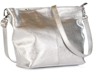 liatalia womens shoulder bag – soft grained leather – medium size hobo handbag purse made with 100% italian leather – adal [metallic – silver]